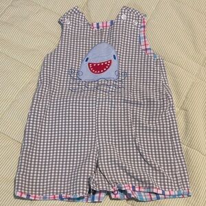 Bailey Boys Gray Gingham Shark Romper 9 mo